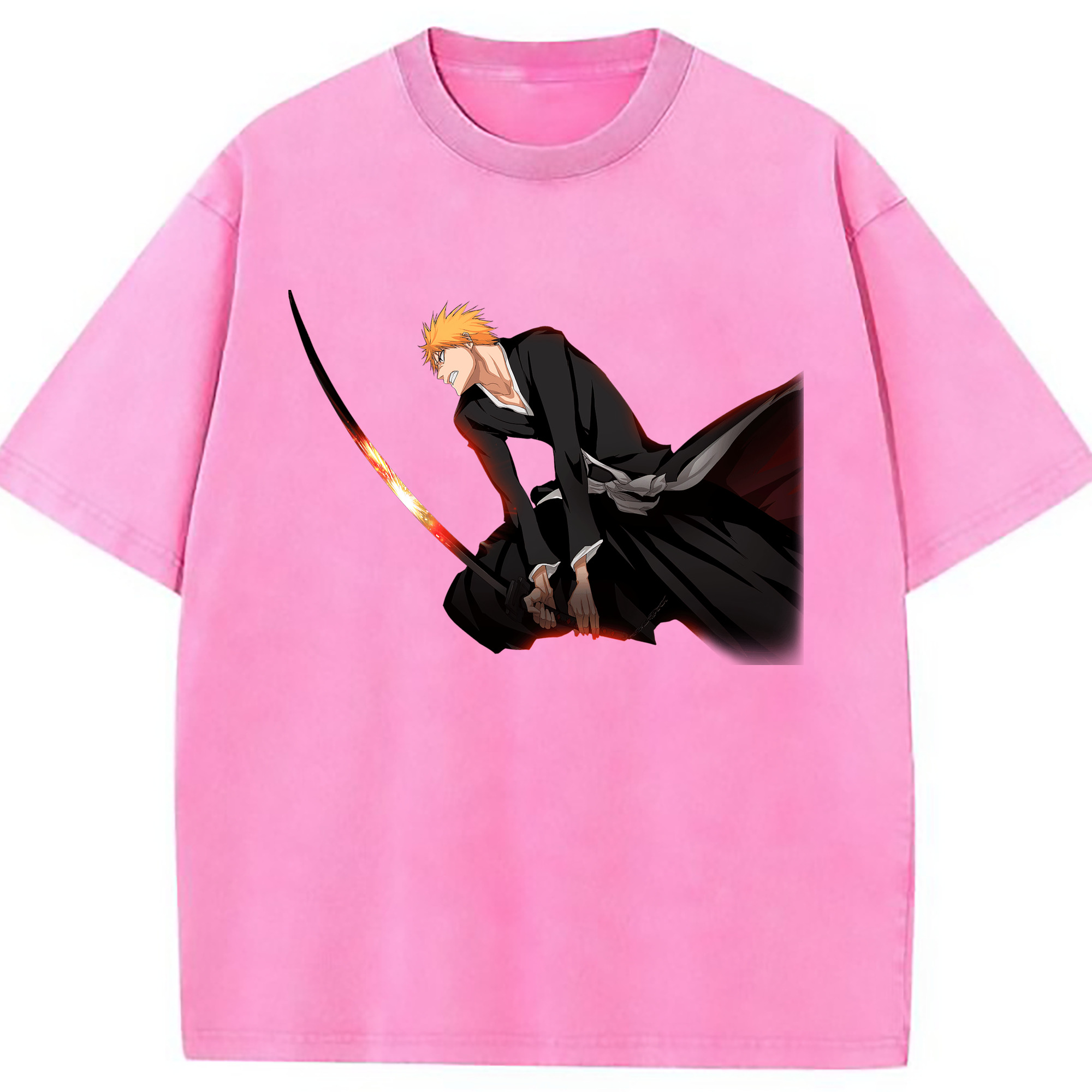 （画像用） ブリーチ 黒崎一護（くろさき いちご）BLEACH Kurosaki Ichigo 綿100% ヴィンテージ風 半袖Tシャツ（フロントプリント）